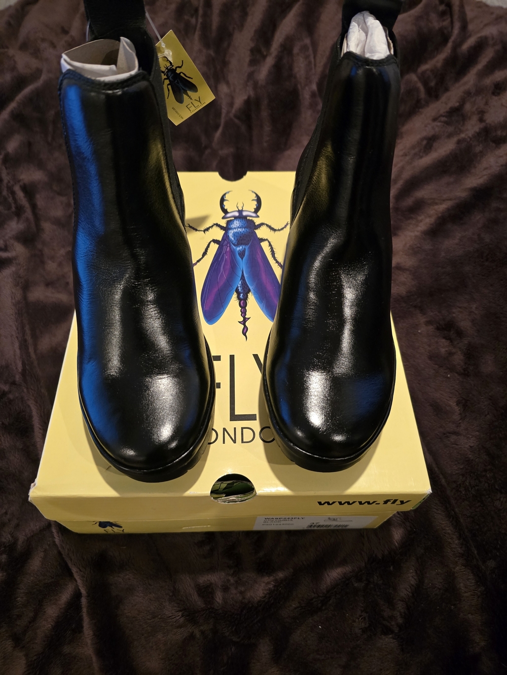 New In Box! EU37 Fly London Black Leather WASP243FLY Columbia Ankle Boots